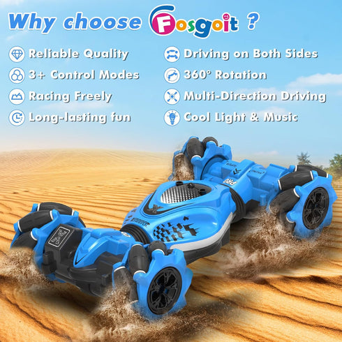 RC Car Gesture Sensing Stunt Car - 2.4GHz 4WD Off-Road Toy for Boys and Girls Ages 6-12 with Lights and Music