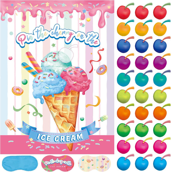 WNSIRVY Pin The Cherry on The Ice Cream Game 21'' x 28'' Large