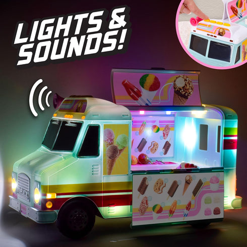 12 16 3+ Maxx Action Ice Cream Food Truck, Lights and Sound, Includes Pieces with Miniature Food, Imaginative Food Play