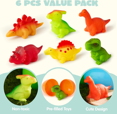 6 3+ JOYIN Pcs Prefilled Easter Eggs with Floating Dinosaur Light-up Bath Toys, Luminous Bathtub Toys for Kids Easter