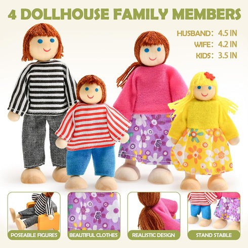 Set, 36PCS 5 4 3 4 5 6 Toyssa Wooden Dollhouse Furniture Miniature Doll House Accessories with Colorful Room & Flexible