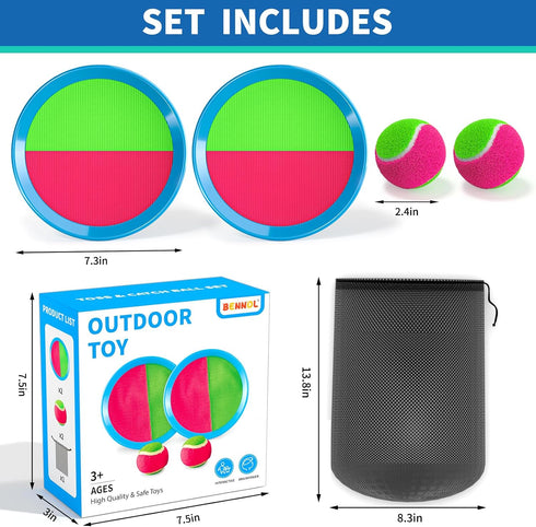 Bennol Toss and Catch Ball Game, Outdoor Toys for Kids with 2 Paddles, 2 Balls, Storage Bag for Outside Games