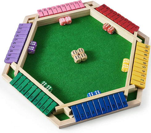 6 12+4 6 Vamslove Shut The Box Game for Player with Dice - Colorful Sided Wooden Board Math Number Games for Kids