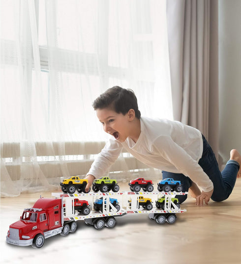 Mozlly Friction Powered ATV or Monster Truck Hauler Playset, Toy Car Carrier Truck, Perfect for Pretend Play