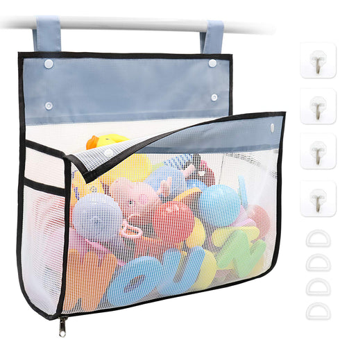 Bath Toy Organizer, Extra Large Opening Bathroom Toy Holder, Multiple Ways to Hang, Bottom Zipper Storage Bag