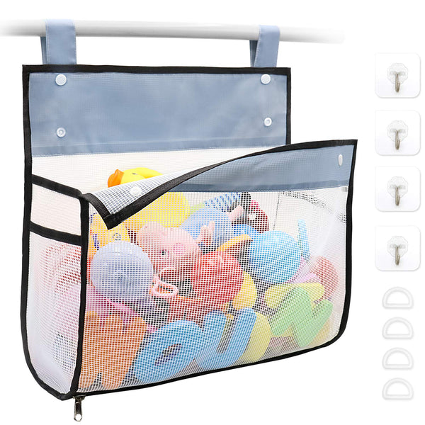 Bath Toy Organizer, Extra Large Opening Bathroom Toy Holder, Multiple Ways to Hang, Bottom Zipper Storage Bag