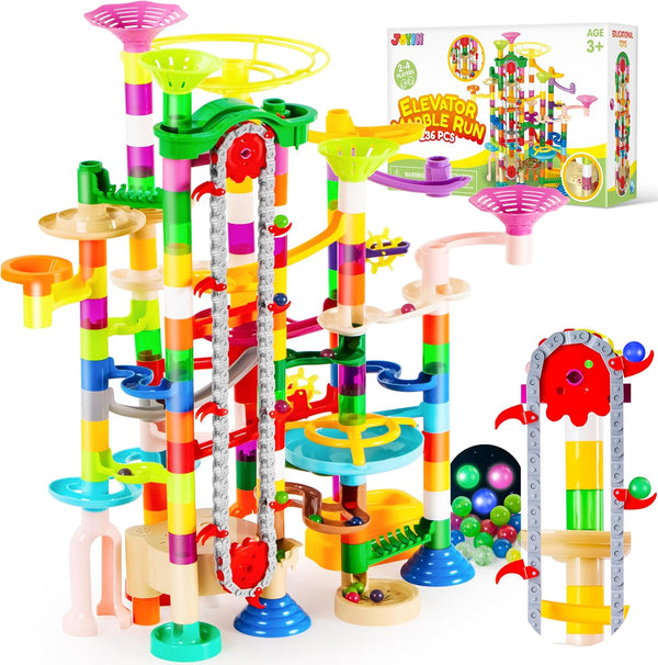 JOYIN 236Pcs Glowing Marble Run - Motorized Elevator Construction Building Blocks Toys for STEM Gifts