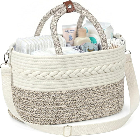 ZOES HOMDECO Baby Diaper Caddy Organizer With Handle, Cotton Rope Baby Shower Basket, Large