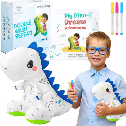 T-Rex Plush Dinosaur Coloring Book Gift Set, Arts and Crafts Soft DIY