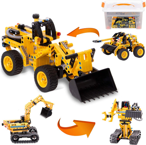 4-in-1 DIY Construction STEM Toy, 603-Piece Excavator Building & Robotics Kit for Boys & Girls 8-12