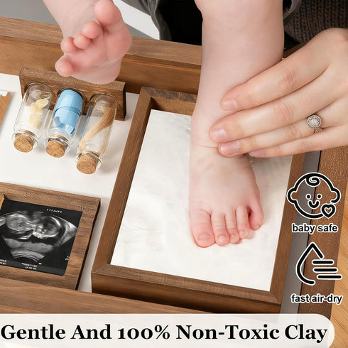 ifeolo 1st Baby Hand and Footprint Kit, Baby Memory Keepsake Box Frame with Tooth Box & First Curl Holder, Newborn