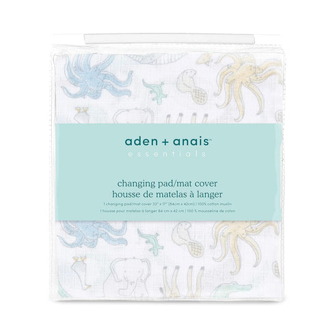 100% aden + anais Essentials Changing Pad Cover, Cotton Muslin, Super Soft & Breathable, Tailored Snug Fit, Single