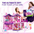 Dollhouse Toy for Little Girls with 2 Princesses, 4 Unicorns, Dog, Furniture, Accessories - Pink & Purple