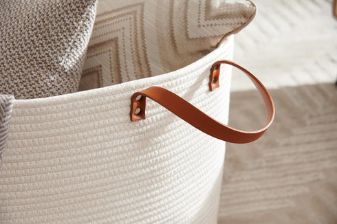 Luxury Extra Large Nursery Storage Basket, 22 x 22 x 14 inches, 100% Cotton Rope with Handles - Off White