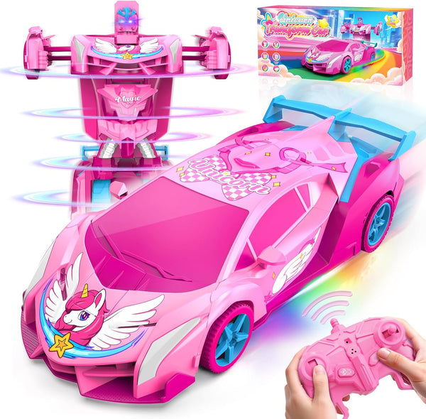 Hanroni Unicorn Transform RC Cars for Girls Toys with Rainbow Eyes & Underbody