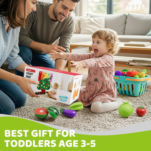 Mimiblooms Set Playset 3 4 5 6 Play Food with Cutting Fruits&Felt Tree Mat, Pretend Food Play Kitchen Accessories, Toy