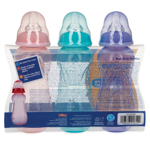 10 Nuby Non-Drip Standard Neck Bottles, Ounce, Girls
