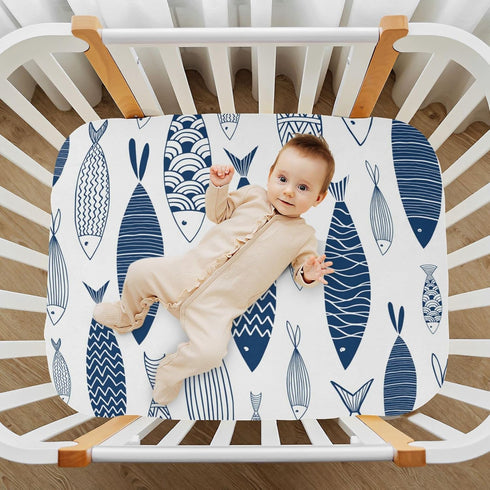 Set, Fitted Crib Sheets for Boys Girls, Soft Breathable Comfortable Ornamental Fish Pattern Baby Sheet Crib Sheets Fits