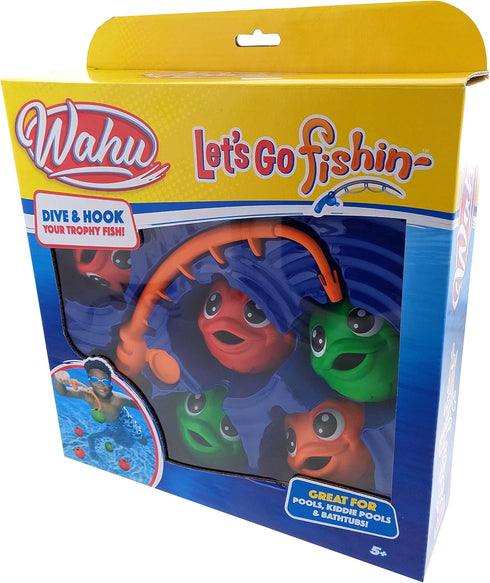 Wahu Let's Go Fishin' 6-Piece Kids Fishing Water Toys Set for Ages 5+, Includes 1 Fishing Pole and 5 Colorful Fish