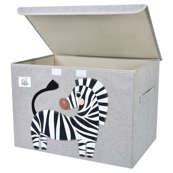 CLCROBD Foldable Large Kids Toy Chest with Flip-Top Lid, Collapsible Fabric Storage Organizer for Toddler Nursery, Zebra