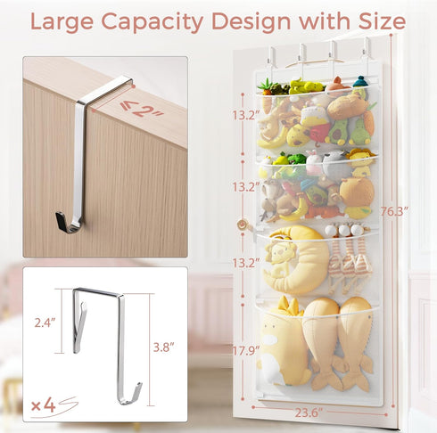 4 Criusia Stuffed Animal Storage, Over The Door Organizer with Mesh Pockets, Toy Organizers and Storage for Nursery