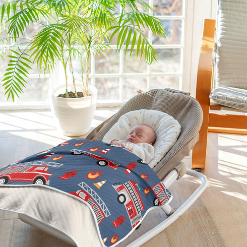 Ollabaky 30"x40" Red Fire Trucks Baby Blanket for Boys Girls Cotton Throw Blanket Swaddle Blanket for Nursery Crib