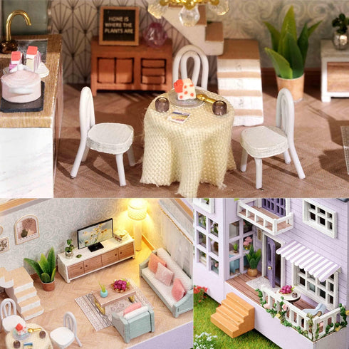 TuKIIE DIY Miniature Dollhouse Kit with Furniture, 1:32 Scale Opened & Closed Wooden House for Kids