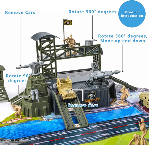 47 Pieces Military Base Set, Army Men Playset with Vehicles and Accessories for Kids