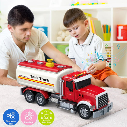 3 4 5 6 SpringFlower Toy Truck, Boy Toy for Year Old Boys, Oil Tanker Truck Toy with Sound Light and Water Spray