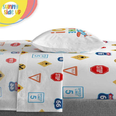 Set 4 Set Sunny Side Up On The Go Toddler Comforter - Piece Preschool Bedding Includes Comforter, Sheets & Pillow Cover