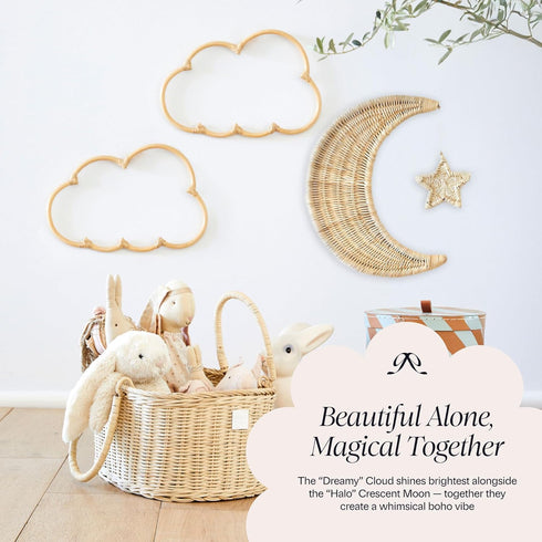 Set 2 BEBE BASK Handmade Wicker Cloud Dcor of - Rattan Cloud Decorations - Dcor for Bedroom and Baby Nursery Wall
