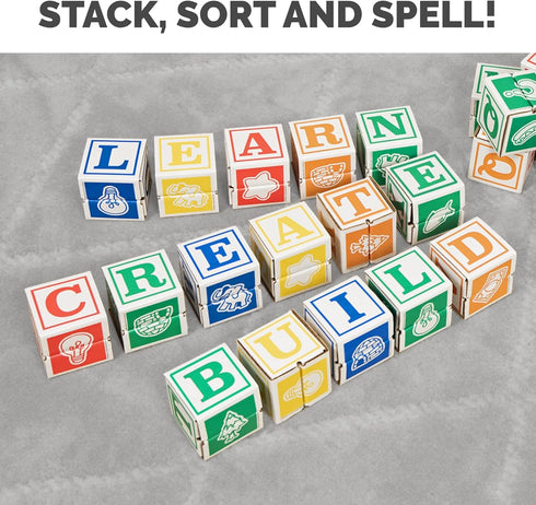 Bankers Box at Play Cardboard ABC/123 Building Learning Blocks, 50 Pack, 3"x 3" Blocks for Kids