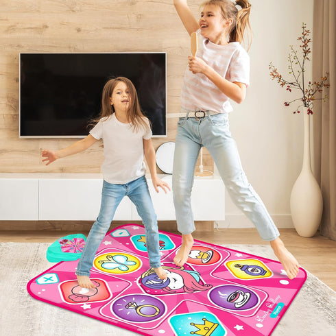 5 3-10 Kusntin Dance Mat, Dance Mixer Rhythm Step Play Mat, Pink Dance Pad with LED Lights, Adjustable Volume, Built