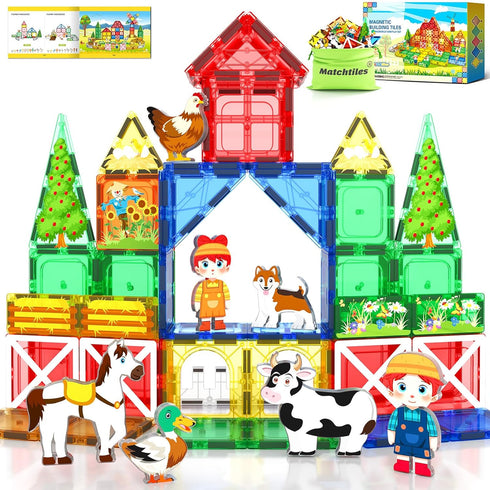 Magnetic Tiles Farm Animals Set, Immersive Storytelling Building Blocks for Toddlers 3-5,