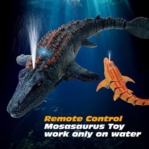 3 4 5 6 7, Swimming fromeasy Remote Control Dinosaur Toys for Kids Mosasaurus Diving Toys RC Boat with Light and Spray