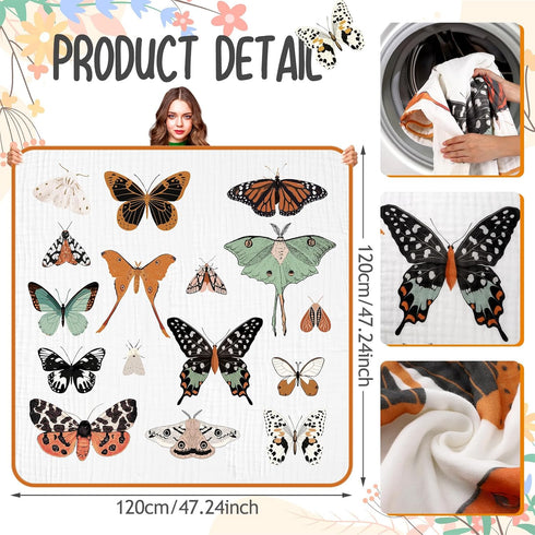 47 47 Inch Summer SmoothNovelty Butterfly Muslin Blanket x Warm Soft Cotton Muslin Swaddle Blanket, Boho Nursery