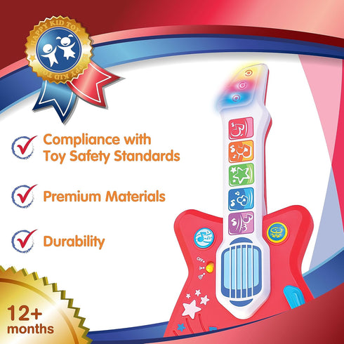 Toddler Light Up Magic Touch Guitar Music Toy with Volume Control - Infant Touch Sensor Instrument for Kids 12-36 Months