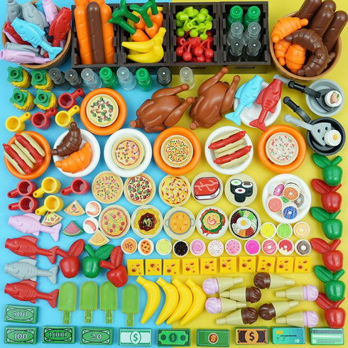 220pcs City Food Accessories Building Block, Friends-People Picnic Toys, Kitchen Restaurant DIY Pieces