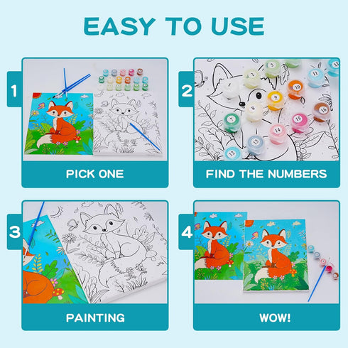 Volmop 3 Pack Paint by Numbers for Kids Ages 8-12 - 10 * 8" Color by Number Framed Canvas with Paints