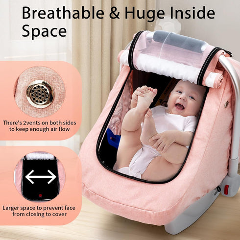 3D 2 Waterproof Car Seat Cover Baby, Mink Dot Infant Car Seat Cover with Breathable Vents, Universal Carseat Canopy