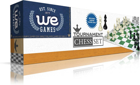 WE Games Complete Tournament Chess Set with Plastic Pieces, Green Roll-up Board & Travel Bag