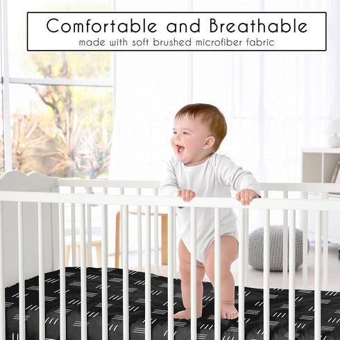 Sweet Jojo Designs Fitted Baby Crib Sheets (Black and White Boho Mudcloth) for Boys or Girls, Infant Nursery, Toddler