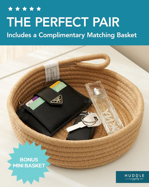 XXXXL WASHABLE Blanket Basket, Living Room Boho 24" x 17" 2PCs Woven Rope Basket for Blankets, Laundry