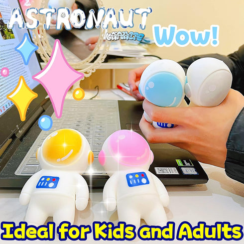 Kawaite 2 Pack Astronauts Squishy Stress Ball Squeeze Fidget Toys for Kids and Adults - Gold and Pink Astronauts