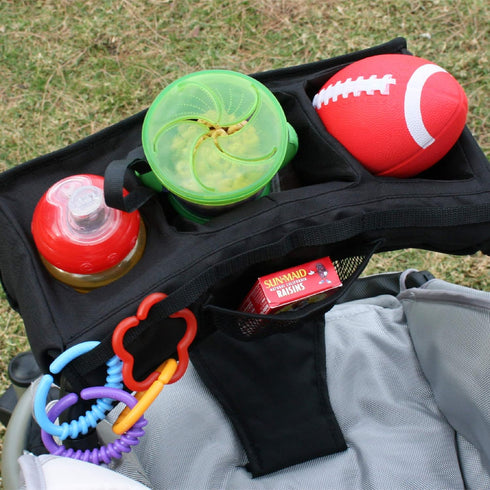 J.L. Childress Food 'N Fun Universal Stroller Snack Tray with Cup Holder, No-Throw Strap, Toy Loops - Black