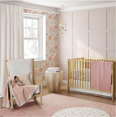 Crane Baby Soft Cotton Crib Mattress Sheet, Fitted for Cribs and Toddler Beds, Pink Floral, 28”w x 52”h x 9”d