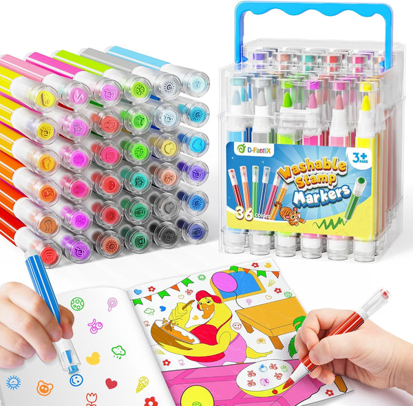 D-FantiX 36 Colors Washable Markers for Kids Ages 4-8, Stamp Markers with