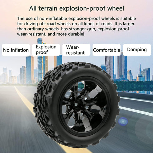 4x 1:10 RC Monster Truck Car Wheels - Rubber RC Tires with 7 Spokes Wheel Rim, Black RC Parts