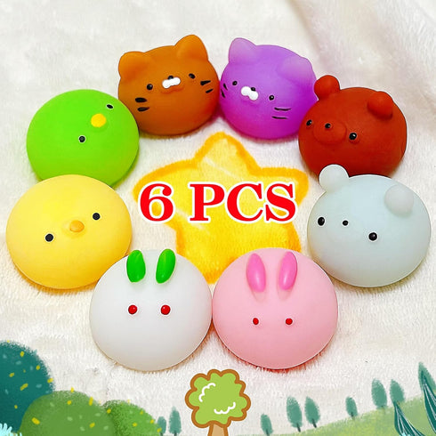 6 Pcs Mochi Squishy Toys for Kids Party Favors, Mini Round Animals Toys Kawaii Squishies for Classroom Prizes, Stress