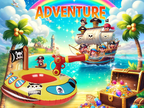 Swimming Summer 3-5 4-8 Pool Floats Kids with Water Gun, Pirate Ship Float for Toddler, Blow Up Pool Toys, Fun Pool